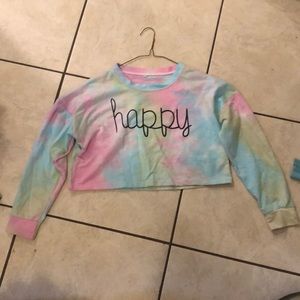 Tye dye shirt, that says happy, size small
